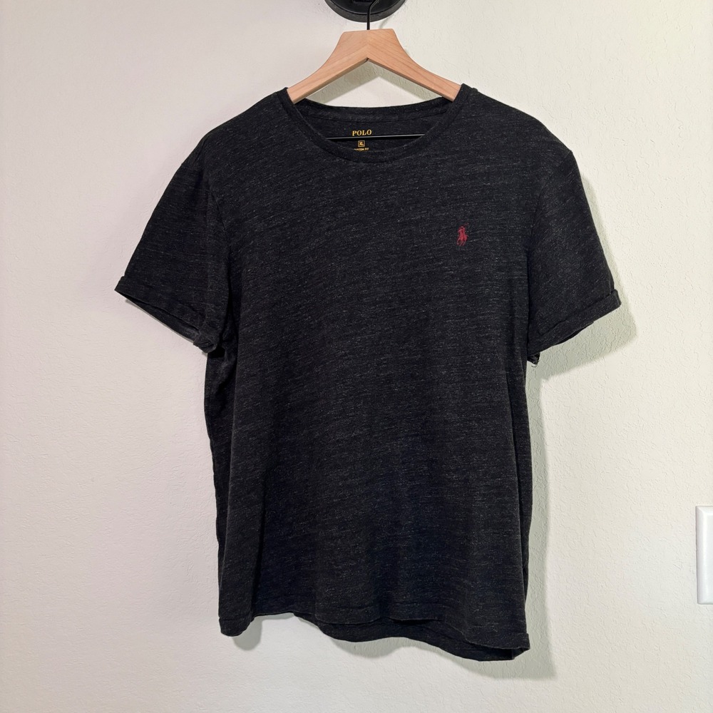 Polo Ralph Lauren T Shirt Custom Fit XL Heathered Cotton Charcoal Grey Preppy